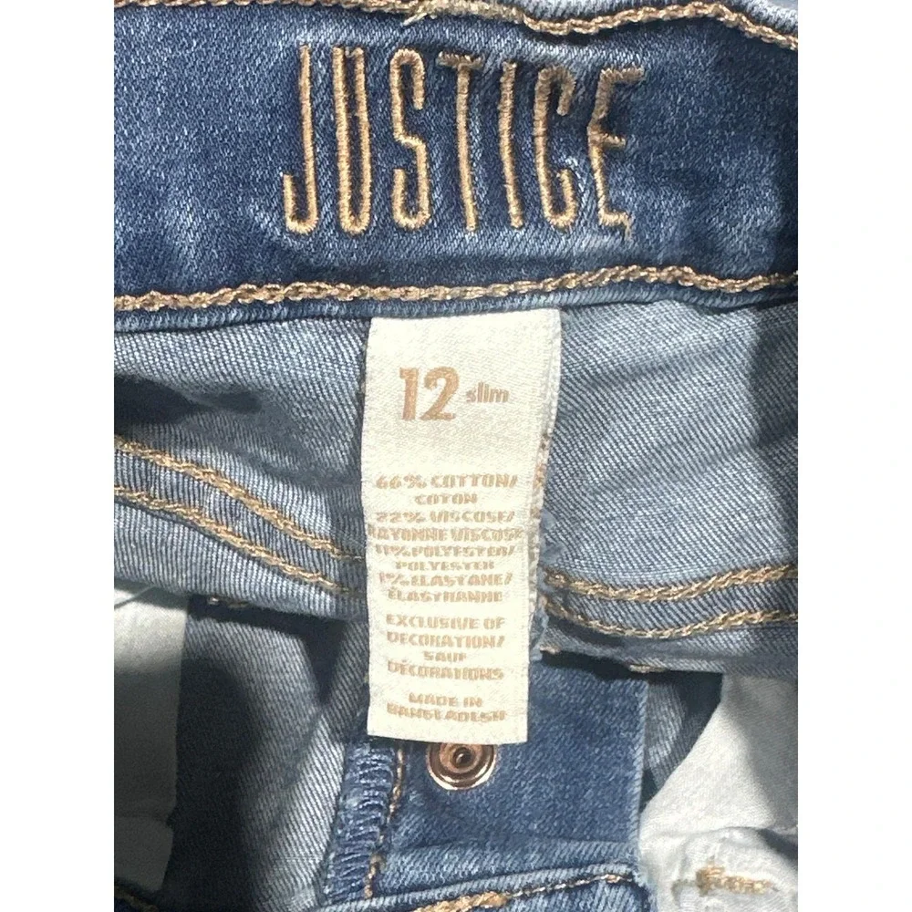 Justice Denim Shorts Girls 12 Slim Blue Distressed Button Fly EUC